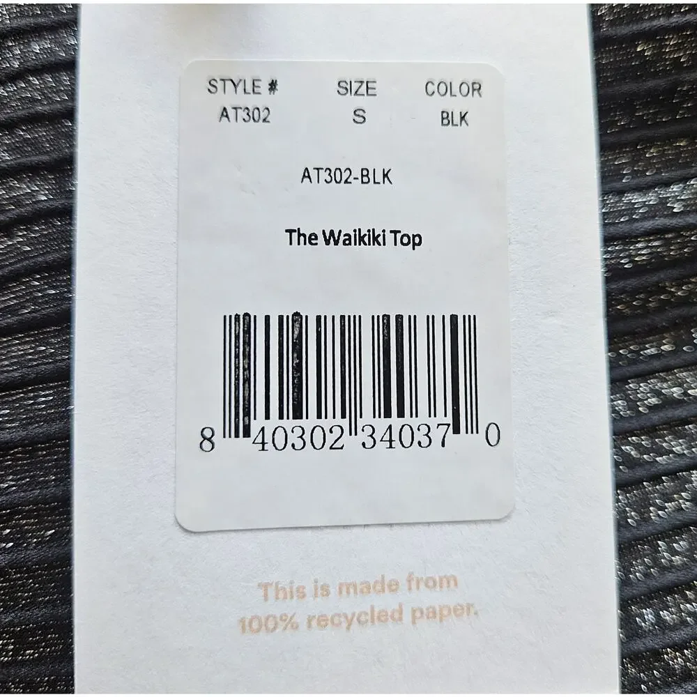 ANDIE Swim Women S The Waikiki Top Bikini Black Silver Sparkle Keyhole Tie NEW